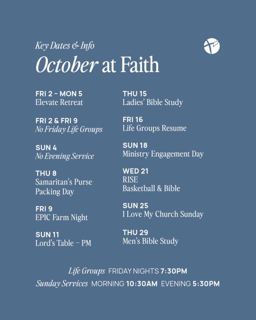 October at Faith 🙌🏼  There’s plenty happening this month as we gather, serve, grow in God’s Word and enjoy fellowship together.  From Bible studies and Life Groups to RISE, Ministry Engagement Day, I Love My Church Sunday and more. There are so many opportunities to get involved and be part of what’s happening at Faith.  Save the dates, invite someone along, and we’ll see you throughout October.  #faithbaptistsydney